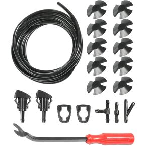 Windshield Washer Nozzle Hose Repair Kit,Windshield Washer Spray Nozzle with 4M Washer Fluid Hose,Hose Connectors,Hood Insulation Retainers,Plastic Fastener Remover,Compatible with Most Cars