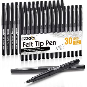 Black Felt Tip Pens, 30 Pack, 0.7mm Premium Medium Fine Point, Felt Tip Markers For Writing, Journal, Planner Coloring, Note Taking, Drawing, Art, School