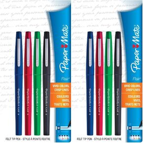 Paper Mate Flair Felt Tip Pens, Medium Point (0.7mm), Business Colors, 8 Count