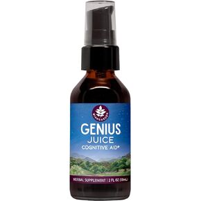 WishGarden Herbs Genius Juice - Liquid Herbal Nootropic Brain Booster Supplement for Focus, Clarity, Concentration & Energy with Ginkgo Biloba & Gotu Kola, Cognitive Support, No Caffeine, 2oz