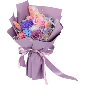 Forever Roses Bouquet for Delivery Prime, Forever Flower Bouquet, Handcrafted with Preserved Flowers Gift That Last 1-3 Years, Gifts for Mom Grandma Wife Women Anniversary Birthday Gifts (purple)