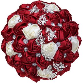 Ljxoaieu One Big Size(8.26") Gold Diamond Bridal Wedding Bouquet Bridesmaid Toss Bouquet Foam Rose Bouquet with Ribbon W666-21 Emerald Green
