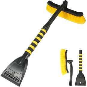 27'' Car 2-in-1 Snow Brush Ice Scraper, Extendable&Detachable Snow Removal Tool for Windshield, Auto Comfortable Foam Grip&180° Pivoting Brush Head for Cars Trucks SUVs Window (Red/Gray)