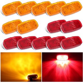 Trailer Marker LED Clearance Lights, 14X Double Bullseye 7 Red & 7Amber 12 LED Side Marker Light Indicator 4x2 Inch Tiger Eye Surface Mount Taillights for Vehicles Truck RV Camper