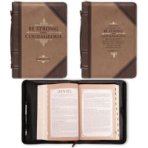 Christian Art Gifts Men's Classic Bible Cover Be Strong and Courageous Joshua 1:9, Brown Faux Leather, Medium