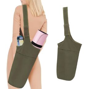 Yoga Mat Bag, Ginsco Yoga Mat Bag Carrier with Adjustable Wide Shoulder Strap, Long Tote Large Side Pocket and Zipper Pocket Fits Most Size Mats Yoga Accessories with 2 PCS Elastic Yoga Mat Strap for Women Men Grils Yogis Gym Work Out
