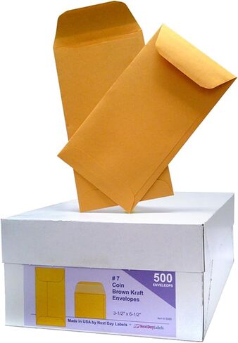 NextDayLabels - # 7 Coin Brown Kraft Envelopes, Peel & Seal, for Small Parts, Cash, Pack of 25 in Saudi Arabia