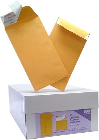 NextDayLabels - # 7 Coin Brown Kraft Envelopes, Peel & Seal, for Small Parts, Cash, Pack of 25 in Saudi Arabia