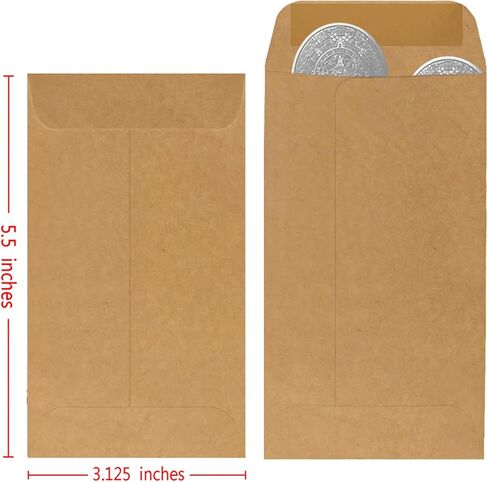 200 Pack #7 Kraft coin envelope 3.5 x 6.5 inches Kraft Envelopes Classic Small Parts Envelopes with Self Adhesive Gummed Flap for Coins Cash Credit Cards Seeds in Saudi Arabia