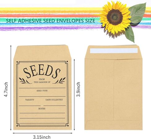 100 قطعة من مغلفات البذور من LONCHDAN، مغلفات بذور ذاتية اللصق، 4.7 × 3.1 بوصة، مغلفات حفظ بذور كرافت، أكياس بذور بنية لتخزين بذور الخضروات والزهور in Kuwait