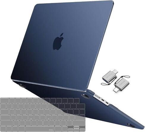 MOSISO Compatible with MacBook Air 15 inch Case 2023 2024 Release M3 A3114 M2 A2941, Ultra-Thin Natural Original Color Plastic Hard Shell Case & Keyboard Cover & Type C Adapter 2 Pack, Midnight Blue in Kuwait
