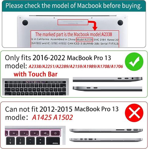 Teryeefi for M1 M2 MacBook Pro 13 inch Case 2022 2020-2016 Release (Model A2338 A2289 A2251 with Touch Bar), Plastic Hard Shell Case & Keyboard Cover & Screen Protector, Gold Flowers in Saudi Arabia