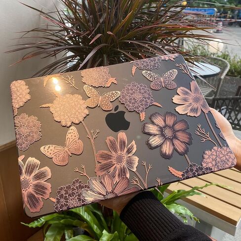 Teryeefi for M1 M2 MacBook Pro 13 inch Case 2022 2020-2016 Release (Model A2338 A2289 A2251 with Touch Bar), Plastic Hard Shell Case & Keyboard Cover & Screen Protector, Gold Flowers in Saudi Arabia