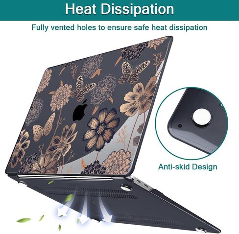 Teryeefi for M1 M2 MacBook Pro 13 inch Case 2022 2020-2016 Release (Model A2338 A2289 A2251 with Touch Bar), Plastic Hard Shell Case & Keyboard Cover & Screen Protector, Gold Flowers in Saudi Arabia