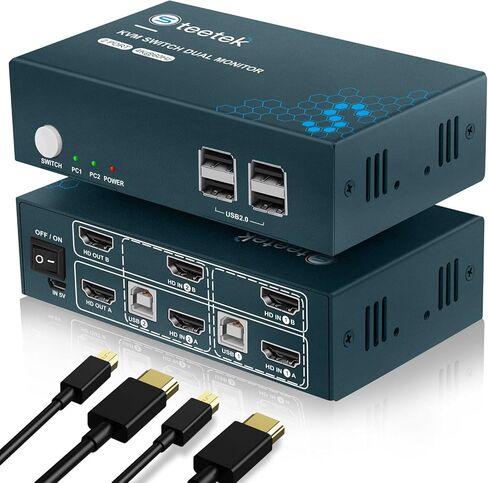 2 شاشات 2 جهاز كمبيوتر KVM Switch USB 3.0،2 منافذ USB 3.0 شاشات مزدوجة KVM Switches 4K @ 60 هرتز، مفتاح زر HDMI 2.0 KVM، مع 4 كابلات HDMI، 2 كابلات USB، 1 كابلات USB صغيرة in Kuwait