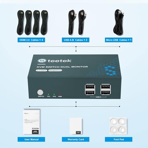 2 شاشات 2 جهاز كمبيوتر KVM Switch USB 3.0،2 منافذ USB 3.0 شاشات مزدوجة KVM Switches 4K @ 60 هرتز، مفتاح زر HDMI 2.0 KVM، مع 4 كابلات HDMI، 2 كابلات USB، 1 كابلات USB صغيرة in Kuwait