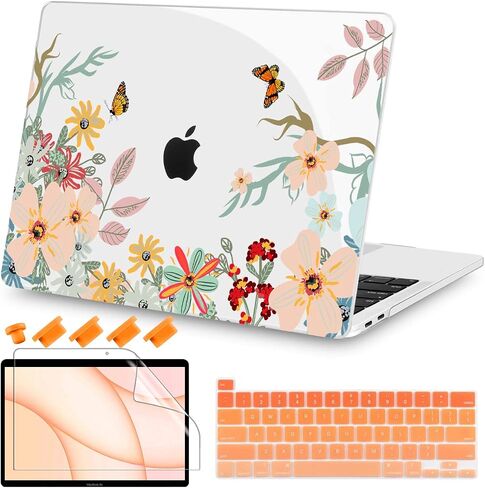 Teryeefi for M1 M2 MacBook Pro 13 inch Case 2022 2020-2016 Release (Model A2338 A2289 A2251 with Touch Bar), Plastic Hard Shell Case & Keyboard Cover & Screen Protector, Gold Flowers in Saudi Arabia