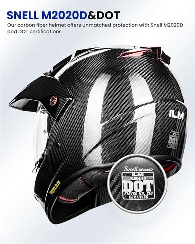 ILM Carbon Fibre Snell M2020D Full Face Motorcycle Adventure Helmet Auto Car Racing for Men Women Dual Sport Off-Road Helmet Model L13 in Kuwait
