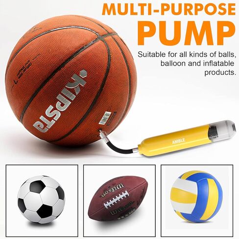 Amble Air Ball Pump for Basketball, Soccer Ball, Volleyball, Football, Balloons Pump Inflator - Portable Hand Exercise Sports Ball Pump Kit with 5 Inflation Needles, Nozzle, Hose & Air Pressure Gauge in Kuwait