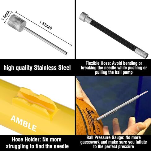 Amble Air Ball Pump for Basketball, Soccer Ball, Volleyball, Football, Balloons Pump Inflator - Portable Hand Exercise Sports Ball Pump Kit with 5 Inflation Needles, Nozzle, Hose & Air Pressure Gauge in Kuwait