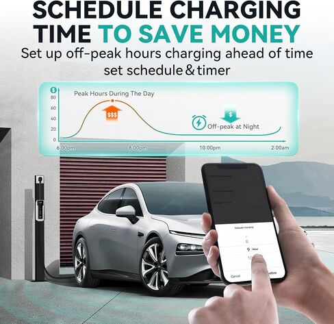 ANDEMAN المستوى 2 شاحن EV 32Amp، 7.68KW شاحن السيارة الكهربائية المحمولة 240V، SAE-J1772 وNEMA 14-50 التوصيل، الشحن المجدول، تيار قابل للتعديل، التطبيق الذكي، كابل 25 قدم للمركبات الكهربائية والهجينة in Kuwait