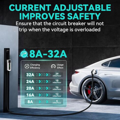 ANDEMAN المستوى 2 شاحن EV 32Amp، 7.68KW شاحن السيارة الكهربائية المحمولة 240V، SAE-J1772 وNEMA 14-50 التوصيل، الشحن المجدول، تيار قابل للتعديل، التطبيق الذكي، كابل 25 قدم للمركبات الكهربائية والهجينة in Kuwait