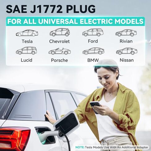 ANDEMAN المستوى 2 شاحن EV 32Amp، 7.68KW شاحن السيارة الكهربائية المحمولة 240V، SAE-J1772 وNEMA 14-50 التوصيل، الشحن المجدول، تيار قابل للتعديل، التطبيق الذكي، كابل 25 قدم للمركبات الكهربائية والهجينة in Kuwait
