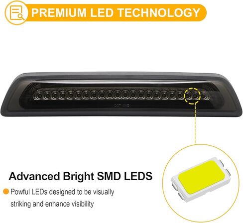 R&F Auto F1 Style Strobe LED استبدال أضواء الفرامل الثالثة لسيلفرادو سييرا 1500 2500HD 3500HD 2014-2019 سقف البضائع الخفيفة ارتفاع جبل وقف مصباح الفرامل الثالثة ضوء بيك اب شاحنة عدسة مدخنة in Kuwait