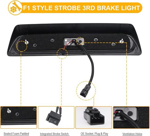R&F Auto F1 Style Strobe LED استبدال أضواء الفرامل الثالثة لسيلفرادو سييرا 1500 2500HD 3500HD 2014-2019 سقف البضائع الخفيفة ارتفاع جبل وقف مصباح الفرامل الثالثة ضوء بيك اب شاحنة عدسة مدخنة in Kuwait