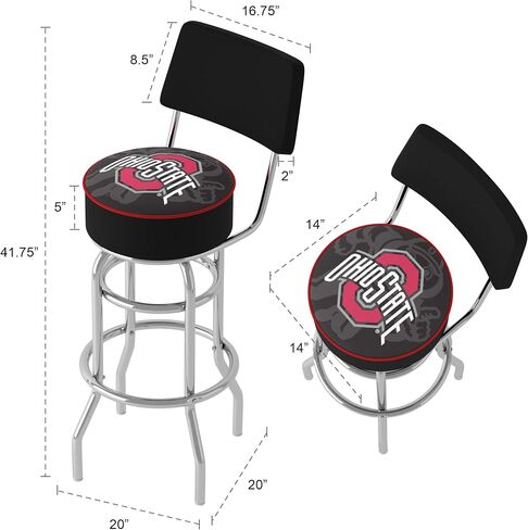 Trademark Gameroom Bar Stool - Ohio State University Faded Brutus Stool with Foam Padded Seat and Back - Swivel Chair for Game Room, Garage, or Home Bar in Saudi Arabia