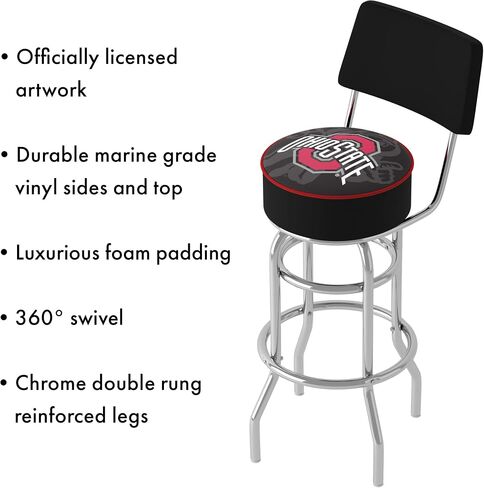 Trademark Gameroom Bar Stool - Ohio State University Faded Brutus Stool with Foam Padded Seat and Back - Swivel Chair for Game Room, Garage, or Home Bar in Saudi Arabia