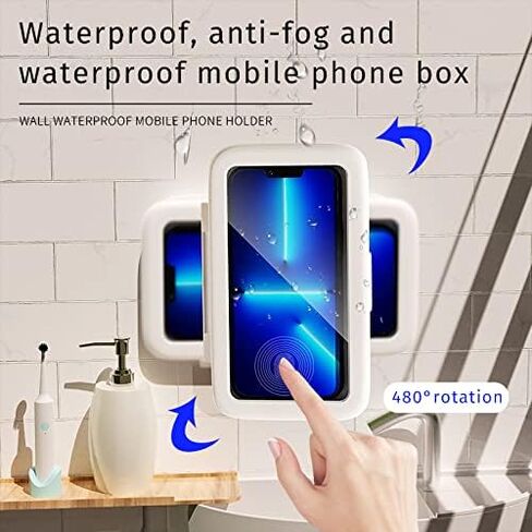 Shower Phone Holder 480 Rotation Phone Stand Case Mount for Bathroom Waterproof Bathtub Kitchen Wall Mirror Compatible with iPhone Samsung All 4.5-7 Inch Smartphones. T-NN (Black) in Kuwait