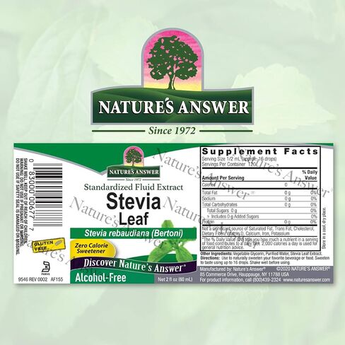 قطرات مستخلص سائل أوراق ستيفيا الخالية من الكحول من Nature's Answer، 2 أونصة سائلة من الغلوتين وقطرات ستيفيا موحدة خالية من الكحول | مُحلي طبيعي | مناسب لمرضى السكر | صديقة للكيتو in Saudi Arabia