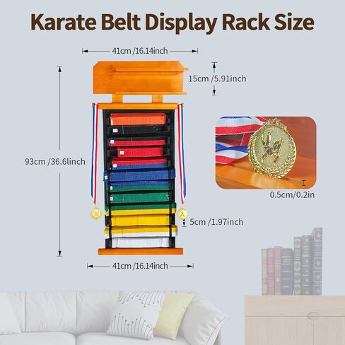 رف عرض حزام الكاراتيه 12 حزامًا من ELEGICKLIP مع رف عرض الكأس والميدالية بطبقتين، رف عرض حزام الفنون القتالية مع ملصقات، حامل عرض حزام التايكوندو للأطفال والكبار in Kuwait