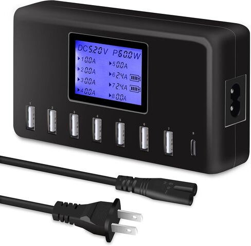 USB Charger, slitinto 60W 12A 8-Port USB Charging Station Multi Port USB Hub Charger Compact Size LCD Display Compatible with iPhone iPad Samsung Kindle Tablet Bluetooth Earbuds and More in Saudi Arabia