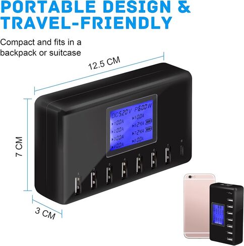 USB Charger, slitinto 60W 12A 8-Port USB Charging Station Multi Port USB Hub Charger Compact Size LCD Display Compatible with iPhone iPad Samsung Kindle Tablet Bluetooth Earbuds and More in Saudi Arabia