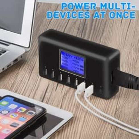 USB Charger, slitinto 60W 12A 8-Port USB Charging Station Multi Port USB Hub Charger Compact Size LCD Display Compatible with iPhone iPad Samsung Kindle Tablet Bluetooth Earbuds and More in Saudi Arabia