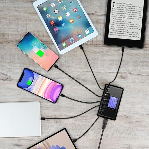 USB Charger, slitinto 60W 12A 8-Port USB Charging Station Multi Port USB Hub Charger Compact Size LCD Display Compatible with iPhone iPad Samsung Kindle Tablet Bluetooth Earbuds and More in Saudi Arabia