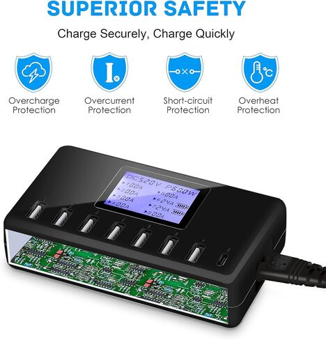 USB Charger, slitinto 60W 12A 8-Port USB Charging Station Multi Port USB Hub Charger Compact Size LCD Display Compatible with iPhone iPad Samsung Kindle Tablet Bluetooth Earbuds and More in Saudi Arabia