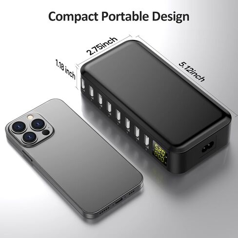 USB Charger, slitinto 60W 12A 8-Port USB Charging Station Multi Port USB Hub Charger Compact Size LCD Display Compatible with iPhone iPad Samsung Kindle Tablet Bluetooth Earbuds and More in Saudi Arabia