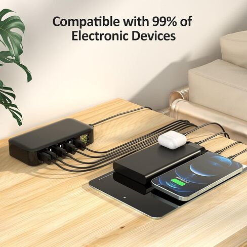 USB Charger, slitinto 60W 12A 8-Port USB Charging Station Multi Port USB Hub Charger Compact Size LCD Display Compatible with iPhone iPad Samsung Kindle Tablet Bluetooth Earbuds and More in Saudi Arabia