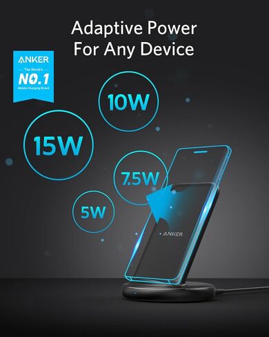 Anker Wireless Charger with Power Adapter, PowerWave II Stand, Qi-Certified 15W Max Fast Wireless Charging Stand for iPhone 14/14 Pro/14 Pro Max/13/13 Pro Max, Galaxy S10 S9 S8, Note 10 Note 9 in Saudi Arabia