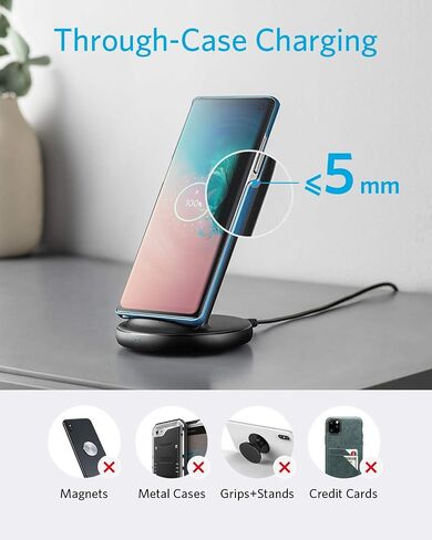 Anker Wireless Charger with Power Adapter, PowerWave II Stand, Qi-Certified 15W Max Fast Wireless Charging Stand for iPhone 14/14 Pro/14 Pro Max/13/13 Pro Max, Galaxy S10 S9 S8, Note 10 Note 9 in Saudi Arabia