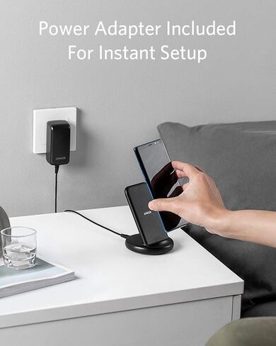 Anker Wireless Charger with Power Adapter, PowerWave II Stand, Qi-Certified 15W Max Fast Wireless Charging Stand for iPhone 14/14 Pro/14 Pro Max/13/13 Pro Max, Galaxy S10 S9 S8, Note 10 Note 9 in Saudi Arabia