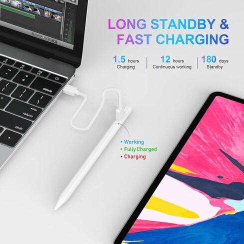 قلم ستايلس لجهاز iPad 2018-2022 مع خاصية رفض راحة اليد، قلم نشط لجهاز Apple iPad 10th/9th/8th/7th/6th Generation، iPad Pro 11/12.9 بوصة، iPad Air 5th/4th/3th Gen، iPad Mini 6th/5th Gen in Kuwait