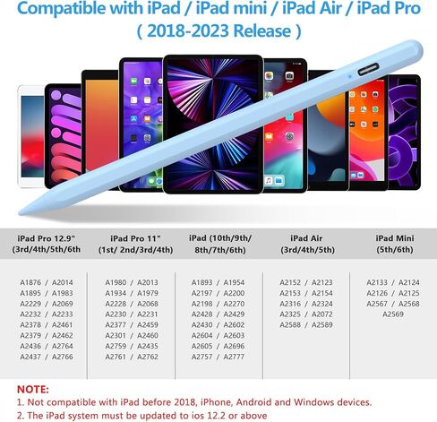 قلم COO لجهاز iPad Pro Air Mini 2018-2024، شحن سريع لرفض راحة اليد | قلم شاشة لجهاز iPad 10/9/8/7/6 Gen، Pro 11/12.9 بوصة، Air 5/4/3 Gen، Mini 6/5 Gen، أبيض in Kuwait