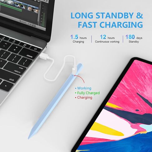 قلم COO لجهاز iPad Pro Air Mini 2018-2024، شحن سريع لرفض راحة اليد | قلم شاشة لجهاز iPad 10/9/8/7/6 Gen، Pro 11/12.9 بوصة، Air 5/4/3 Gen، Mini 6/5 Gen، أبيض in Kuwait