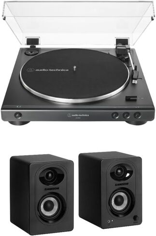 مجموعة أقراص ستيريو أوتوماتيكية بالكامل تعمل بالحزام من Audio-Technica AT-LP60X (أسود) مع شاشات استوديو بلوتوث - زوج (عنصران) in Kuwait