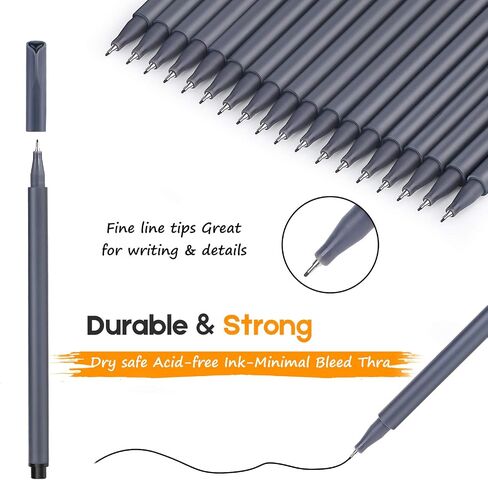 iBayam Journal Pens Fine Point Markers Fine Tip Drawing Pen Porous Fineliner Pens for Journaling Writing Note Taking Calendar Coloring Art Office School Supplies, Mars Black, 18-Pack in Saudi Arabia