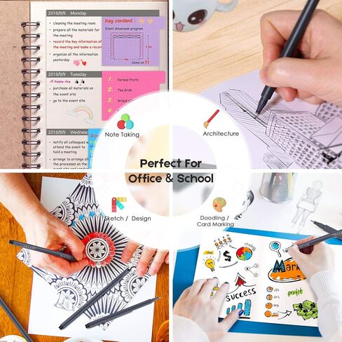 iBayam Journal Pens Fine Point Markers Fine Tip Drawing Pen Porous Fineliner Pens for Journaling Writing Note Taking Calendar Coloring Art Office School Supplies, Mars Black, 18-Pack in Saudi Arabia